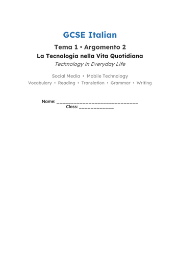 Italian GCSE booklet - Theme 1, Topic 2 Technology