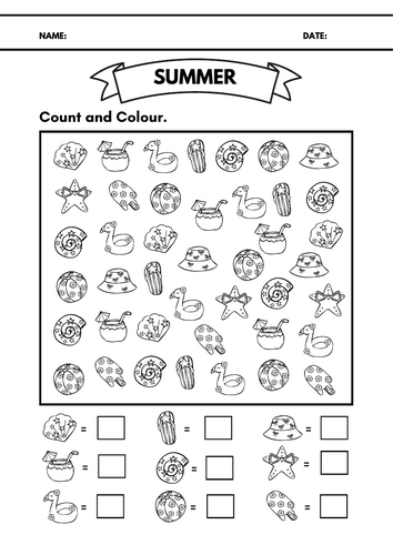 Summer Colour, Count & Write Worksheet