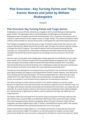 Romeo and Juliet – William Shakespeare – Key Turning Points and Tragic Events