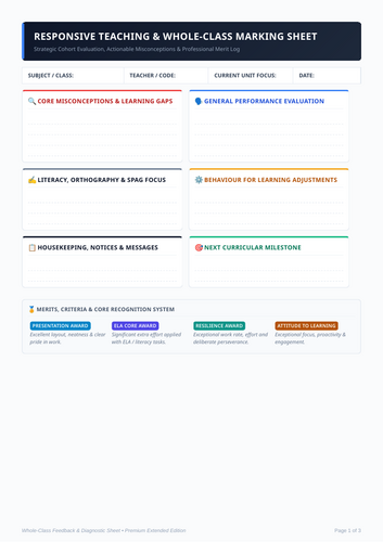 Whole Class Feedback and Responsive Teaching Sheet: Extended 35 Student Template