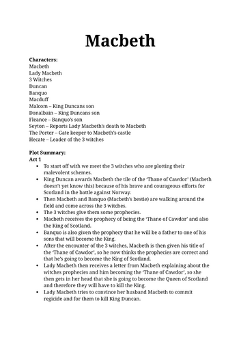 AQA English Literature GCSE Grade 9 Macbeth Quotes, Analysis, Themes, Plot etc.
