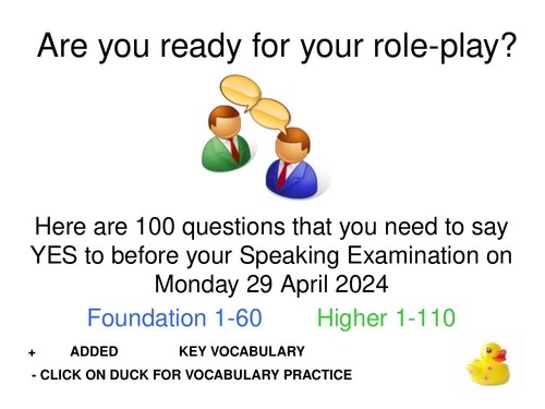 GCSE AQA Spanish Speaking Exam Role Play Grade 9 Revision
