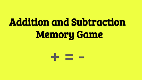 Addition and Subtraction Memory Game