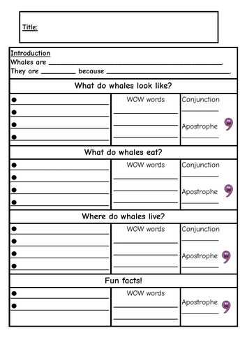 Year 2 Non-Chronological Report Plan (Whales)