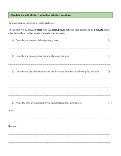 Eduqas Music A Level Into the 20th Century: Listening Questions