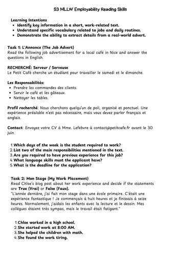 S3 MLLW Employability Reading Skills