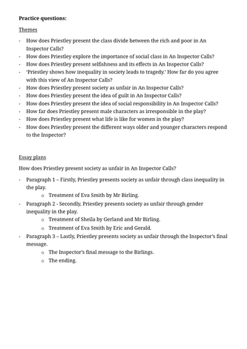 An Inspector Calls Revision Booklet GSCE English Literature
