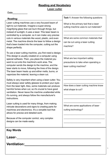 Laser Cutter & CAD Software: Reading & Literacy Task (with Animated Slides)