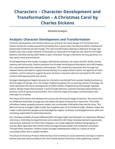 A Christmas Carol – Charles Dickens – Characters: Character Development