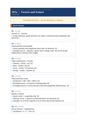 SP1a  Vectors and Scalars | Edexcel GCSE Physics Topic Mastery Pack