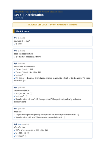 SP1c Acceleration | Edexcel GCSE Physics Topic Mastery Pack