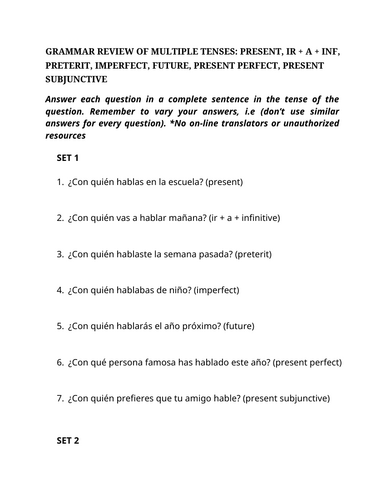 Final exam review: present, preterite, imperfect, future etc
