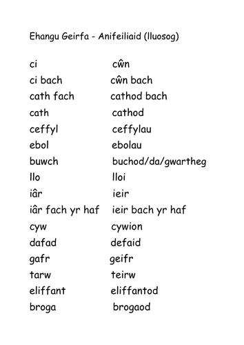 HOME SCHOOLING RESOURCE: Dysgu Cymraeg: Anifeiliaid a'u lluosog