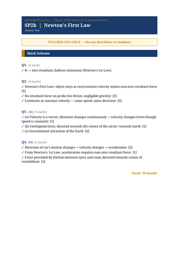 SP2b Newton's First Law | Edexcel GCSE Physics Separate Science Topic Mastery Pack