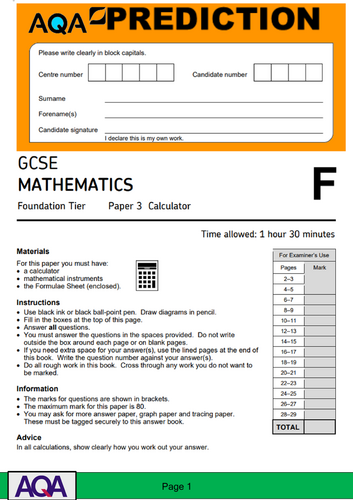 AQA GCSE Mathematics Foundation Tier Paper 3 (Calculator) Prediction 2026 | Full Mock Exam