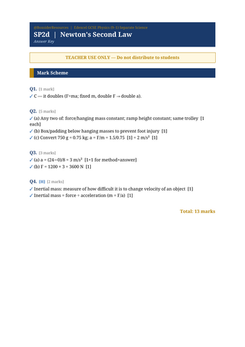 SP2d Newton's Second Law | Edexcel GCSE Physics Separate Science Topic Mastery Pack