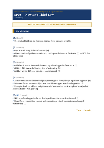 SP2e Newton's Third Law | Edexcel GCSE Physics Separate Science Topic Mastery Pack
