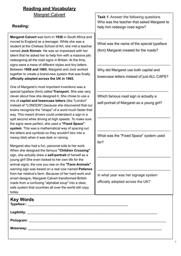Margaret Calvert & Graphic Design: Reading & Literacy Task (with Animated Slides)