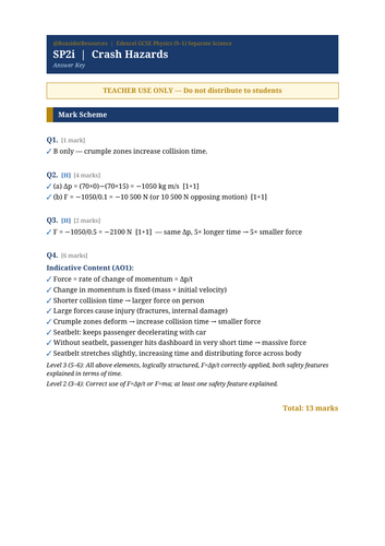 SP2i Crash Hazards | Edexcel GCSE Physics Separate Science Topic Mastery Pack
