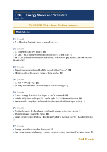 SP3a Energy Stores and Transfers | Edexcel GCSE Physics Separate Science Topic Mastery Pack