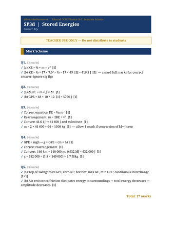 SP3d Stored Energies | Edexcel GCSE Physics Separate Science Topic Mastery Pack