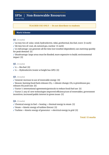 SP3e Non-Renewable Resources | Edexcel GCSE Physics Separate Science Topic Mastery Pack