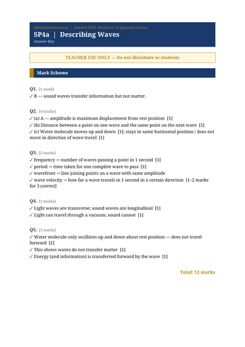 SP4a Describing Waves | Edexcel GCSE Physics Separate Science Topic Mastery Pack