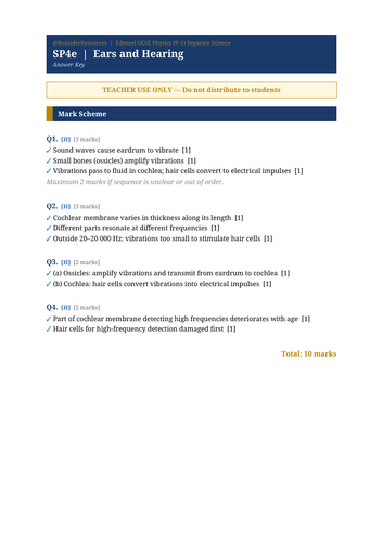 SP4e Ears and Hearing | Edexcel GCSE Physics Separate Science Topic Mastery Pack (Higher Tier)