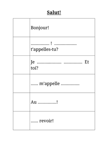 Greetings and name - French
