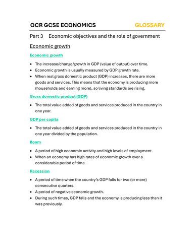 OCR GCSE ECONOMICS J207 Paper 2 Ultimate Glossary