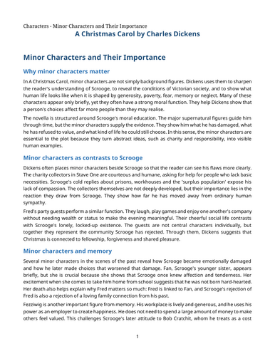 A Christmas Carol – Charles Dickens – Minor Characters and Their Importance