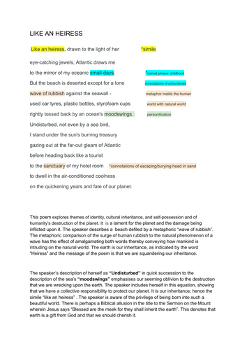 "Like an Heiress" poetry analysis GCSE ENGLISH LITERATURE