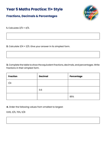 Year 5 Mixed Maths Practice - Suitable for 11+