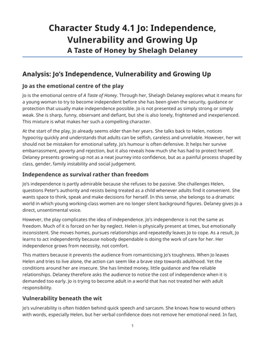 A Taste of Honey – Shelagh Delaney – Jo