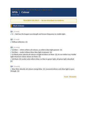 SP5b Colour | Edexcel GCSE Physics Separate Science Topic Mastery Pack