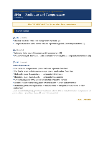 SP5g Radiation and Temperature | Edexcel GCSE Physics Separate Science Topic Mastery Pack