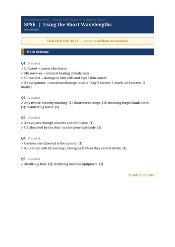 SP5h Using the Short Wavelengths | Edexcel GCSE Physics Separate Science Topic Mastery Pack