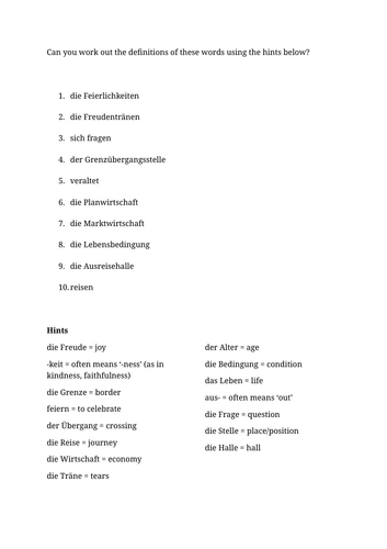 Vocab Practice - A Level German