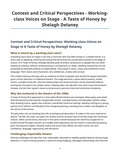 A Taste of Honey – Shelagh Delaney – Working-class Voices on Stage
