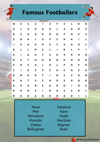Famous Footballers Wordsearch