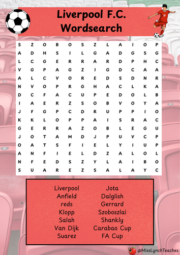 Liverpool F.C Themed Football Wordsearch