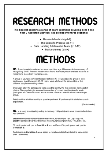 AQA Psychology Research Methods Exam Questions and Mark Schemes