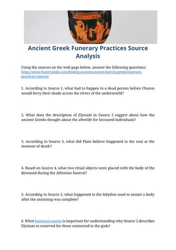Ancient Greek Funerary Practices Source Analysis Worksheet