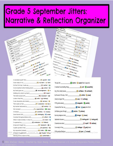 September Jitters First Week Back to School Narrative & Reflection Organizer