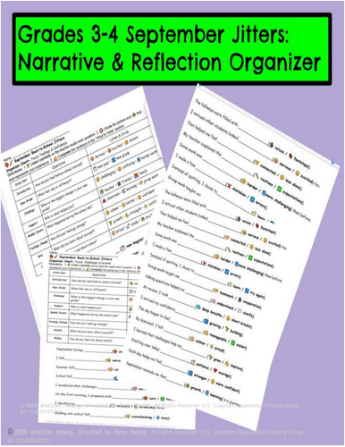 September Jitters First Week Back to School Narrative & Reflection Organizer(Grades- 3-4)