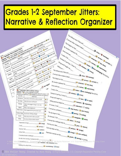 September Jitters First Week Back to School Narrative & Reflection Organizer(Grades 1-2)