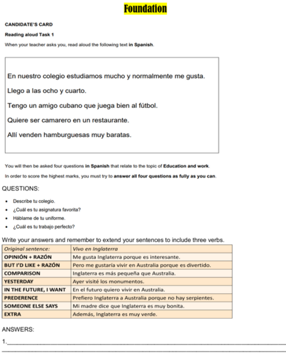 New (2026-8692) AQA GCSE Spanish Read Aloud Booklet (Foundation + Higher)
