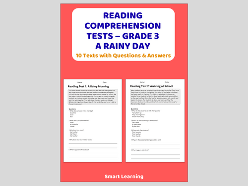 A Rainy Day Reading Comprehension Tests | Grade 3 Reading Assessments