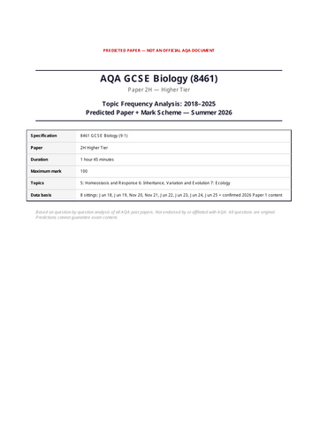 AQA GCSE Biology — Predicted Paper 2 (Higher Tier) 2026