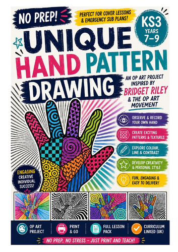 KS3 Art Cover Lesson. No Prep. Op Art Hands